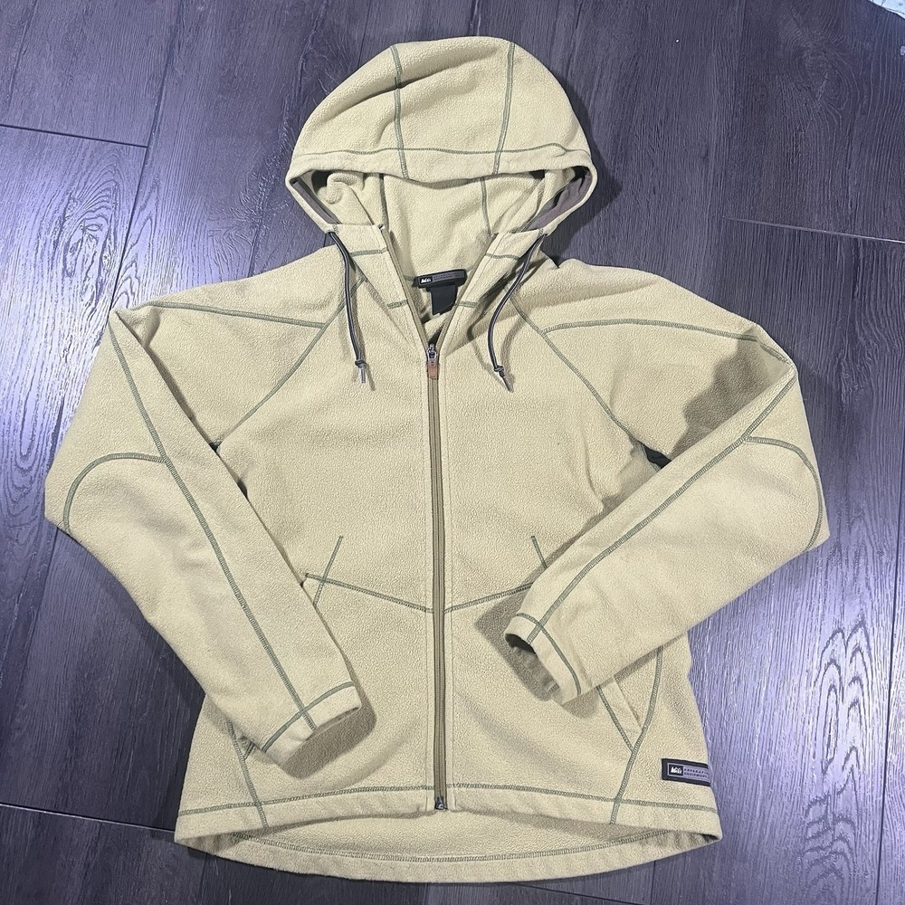 Vintage REI Womens Medium Green Full Zip Fleece Jacket Outdoor Hiking Pastel